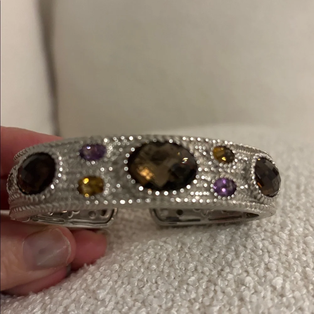 Judith Ripka Silver Gemstone Cuff Bracelet - Smoky Quartz, Amethyst, Citrine - Picture 6 of 6